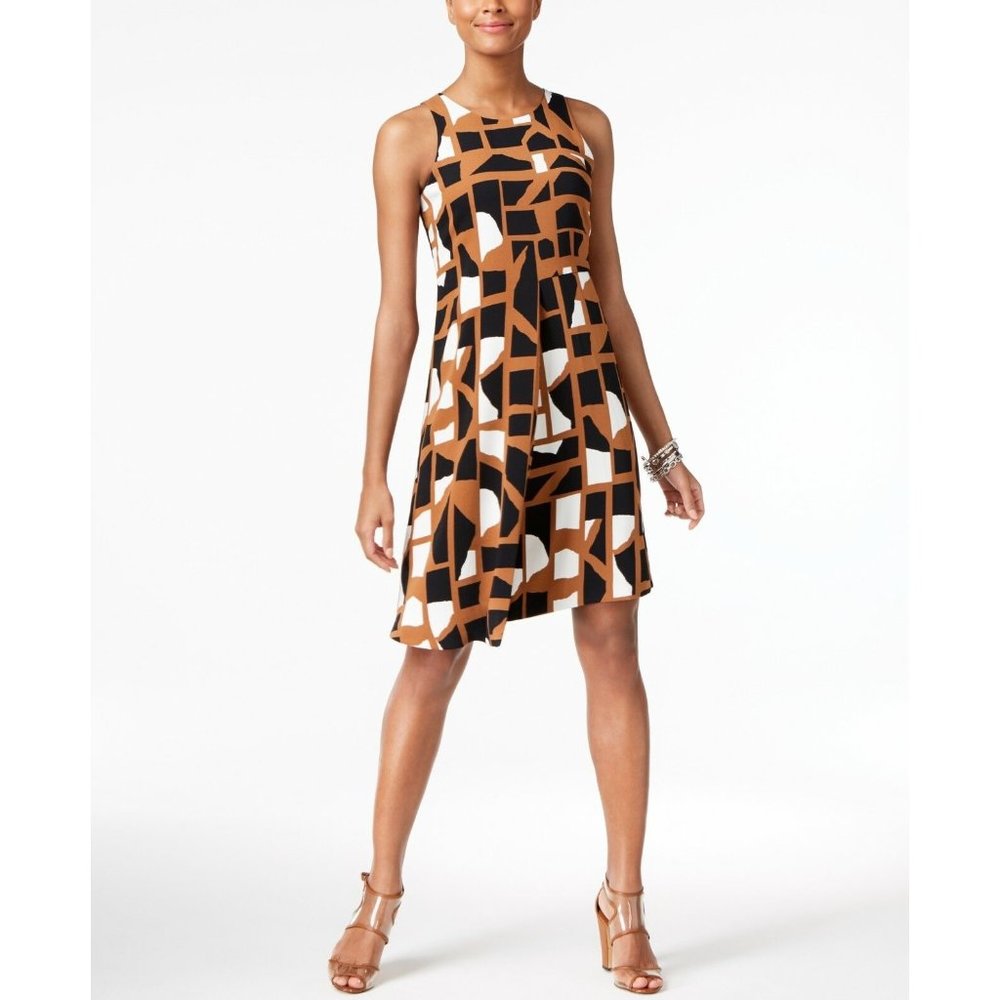 NEW tag Alfani Printed Asymmetrical Hem Dress Sienna Bold 8 Medium M